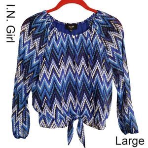Girl's Blue Chevron Print Metallic Long Sleeve Blouse Top Size 14 NWOT